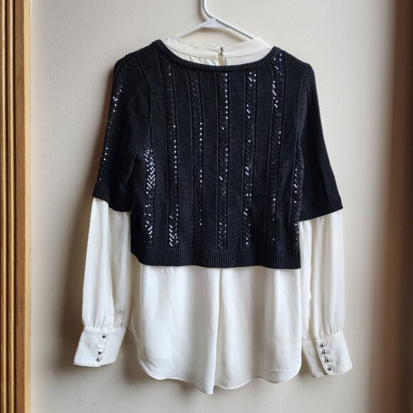 White House Black Market Sequin Layered Sweater Over Cream Blouse Size Small - Picture 14 of 14